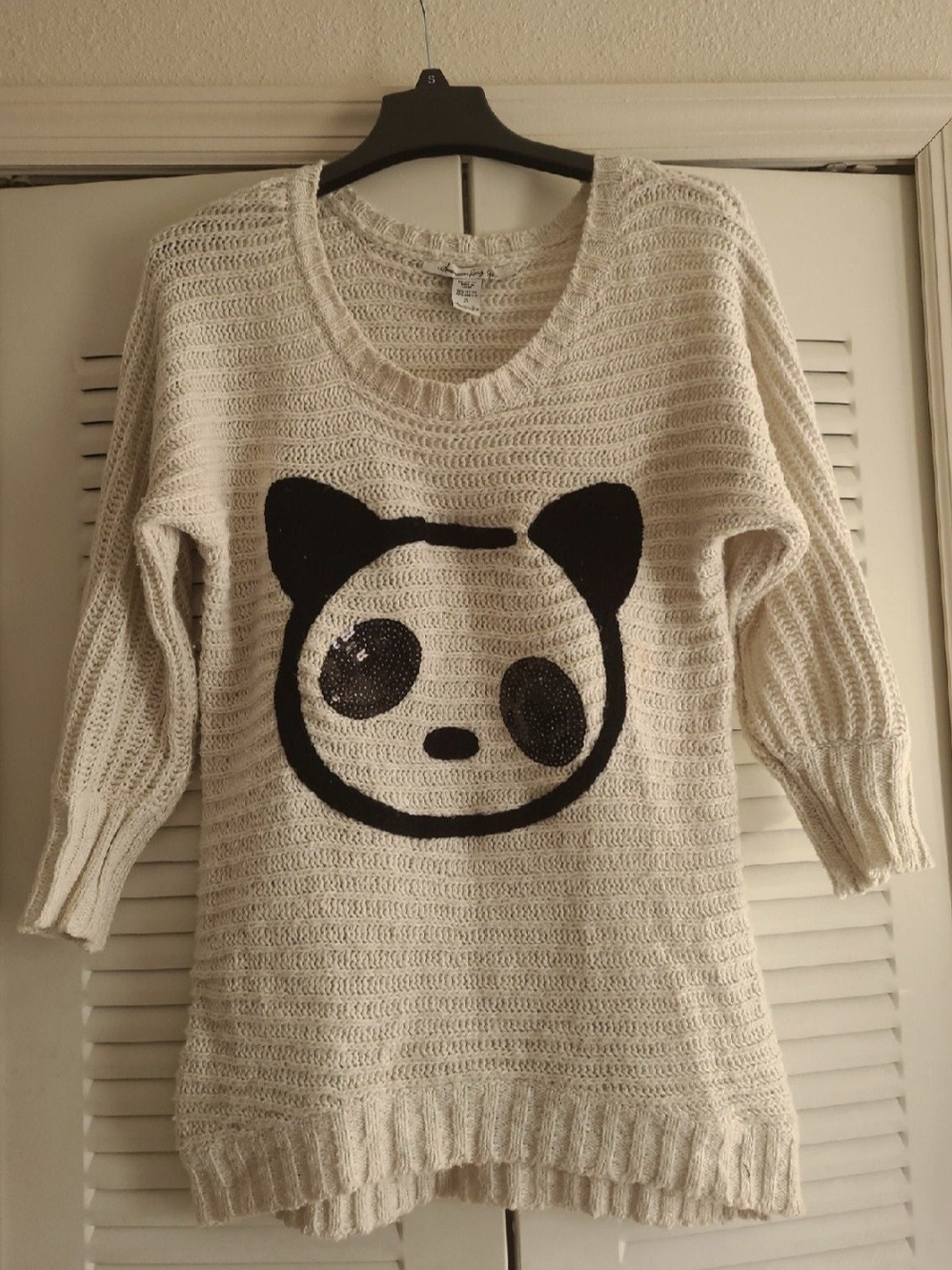 American Rag Cream Sweater with Black Panda Graphic